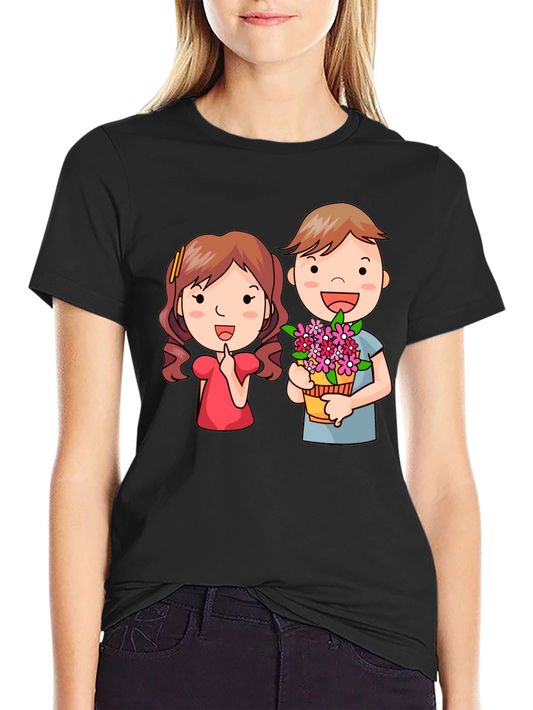 Cute Cartoon Couple Graphic T-Shirt