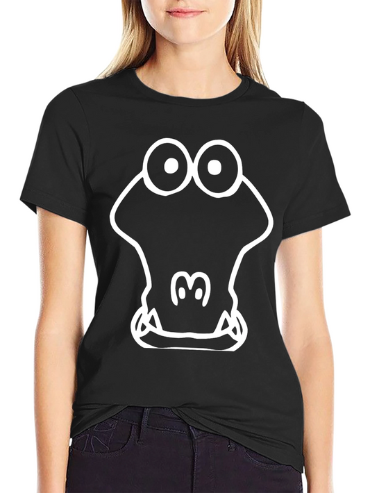 Cartoon Crocodile Graphic Tee - Black Cotton T-Shirt