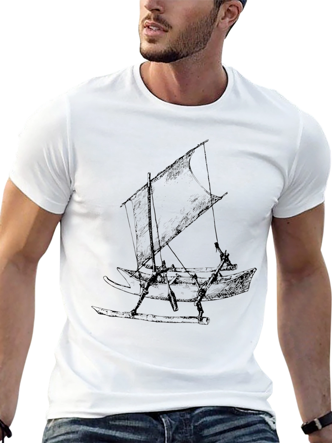 Black T-Shirt with Sailboat Design