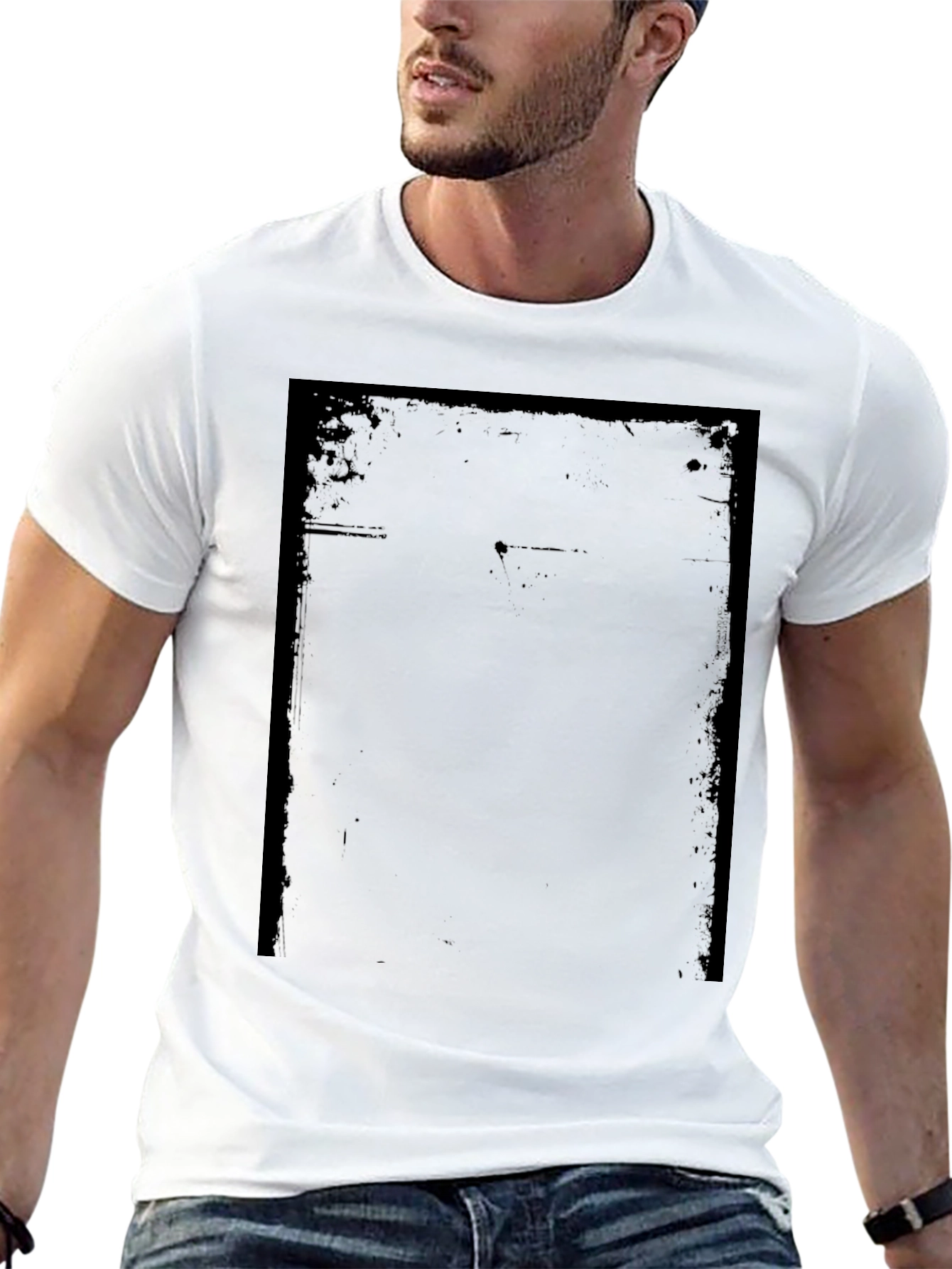 Mens Black Graphic Tee - Distressed Frame Design