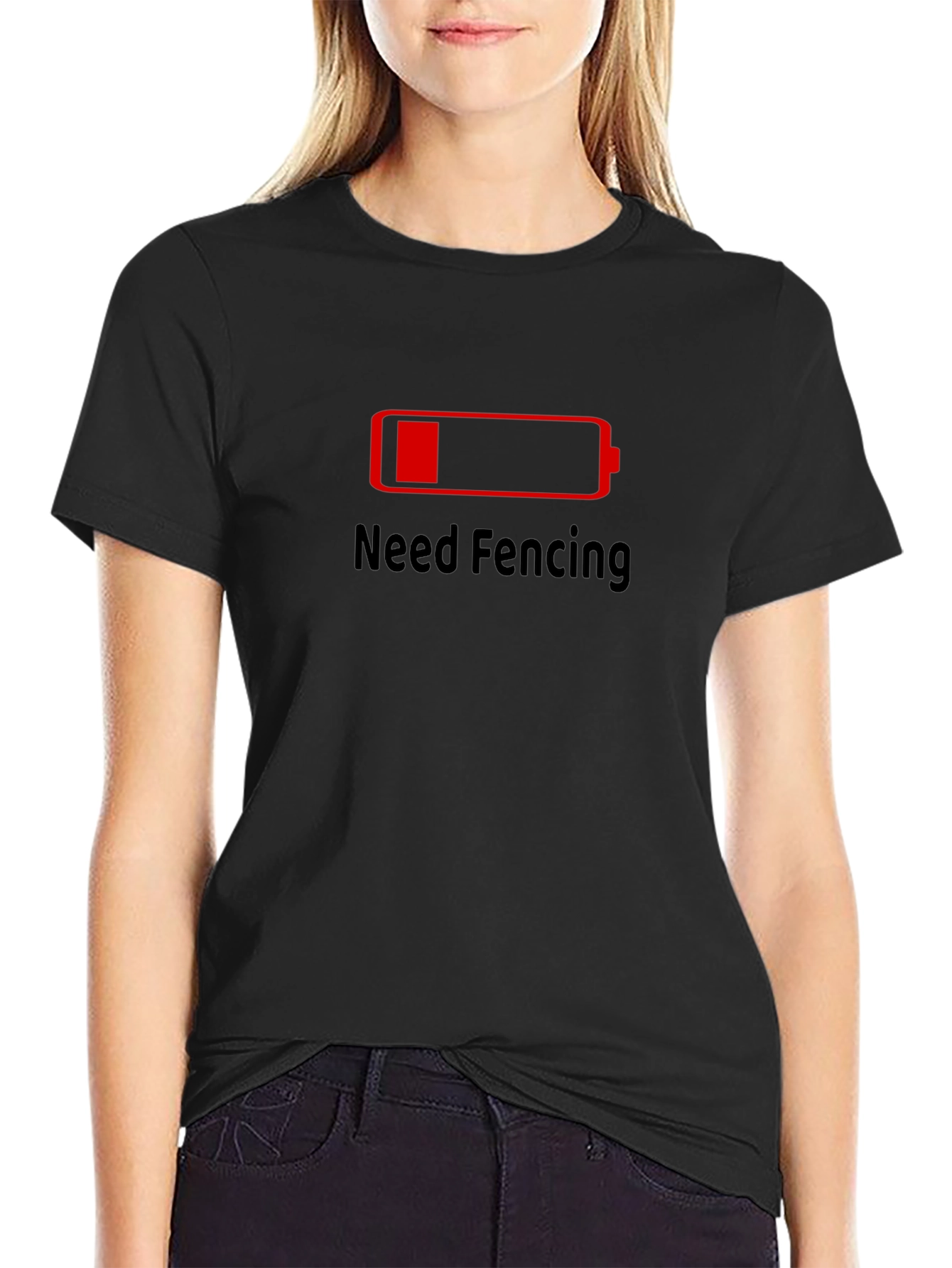 Need Fencing T-Shirt Low Battery Black Cotton Tee