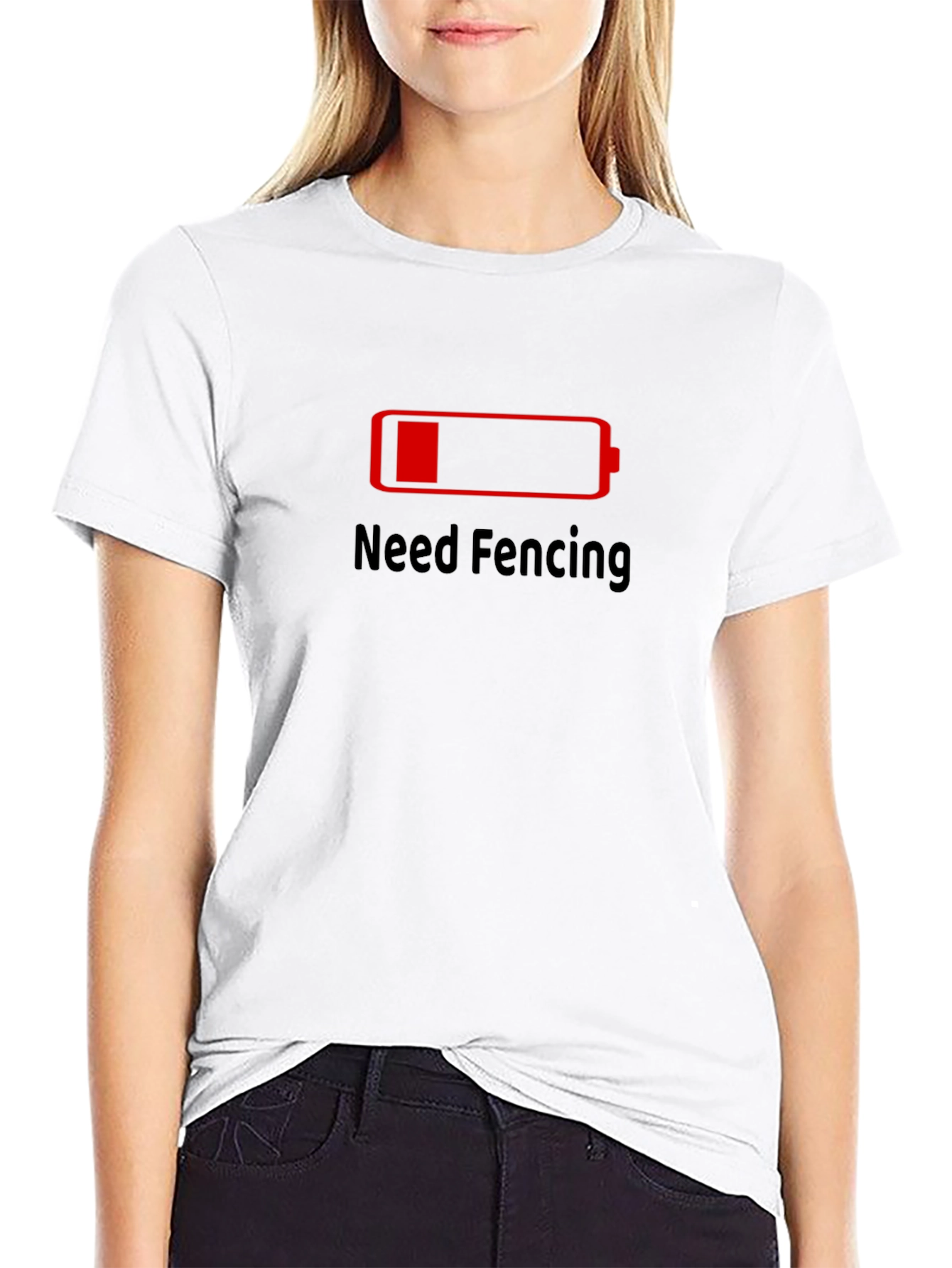 Need Fencing T-Shirt Low Battery Black Cotton Tee