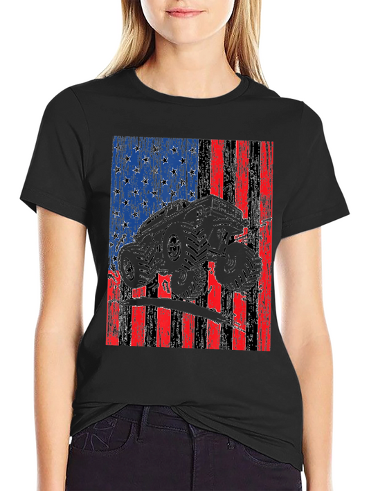 American Flag Monster Truck Graphic T-Shirt