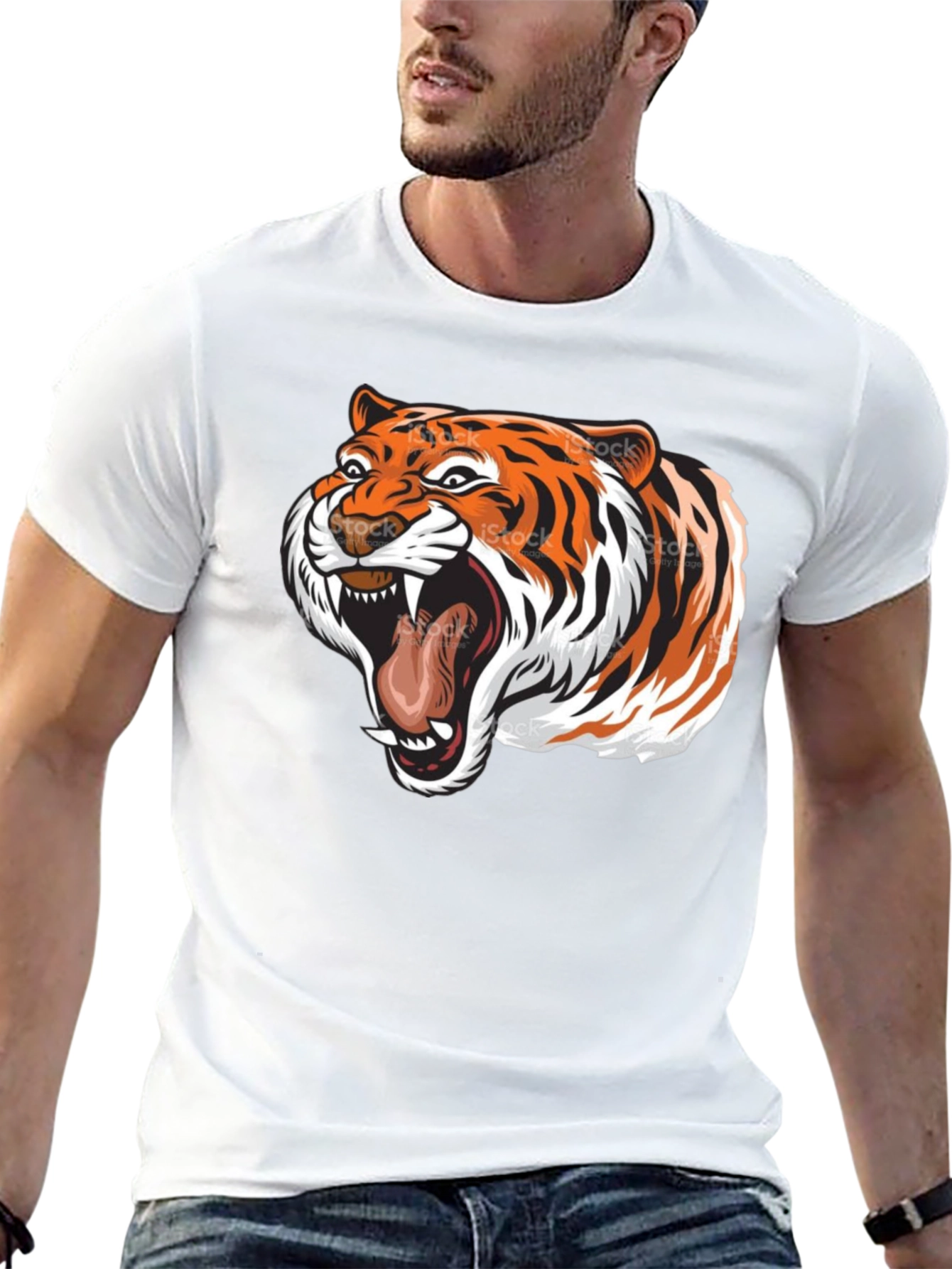 Roaring Tiger Graphic Tee - Black Cotton T-Shirt