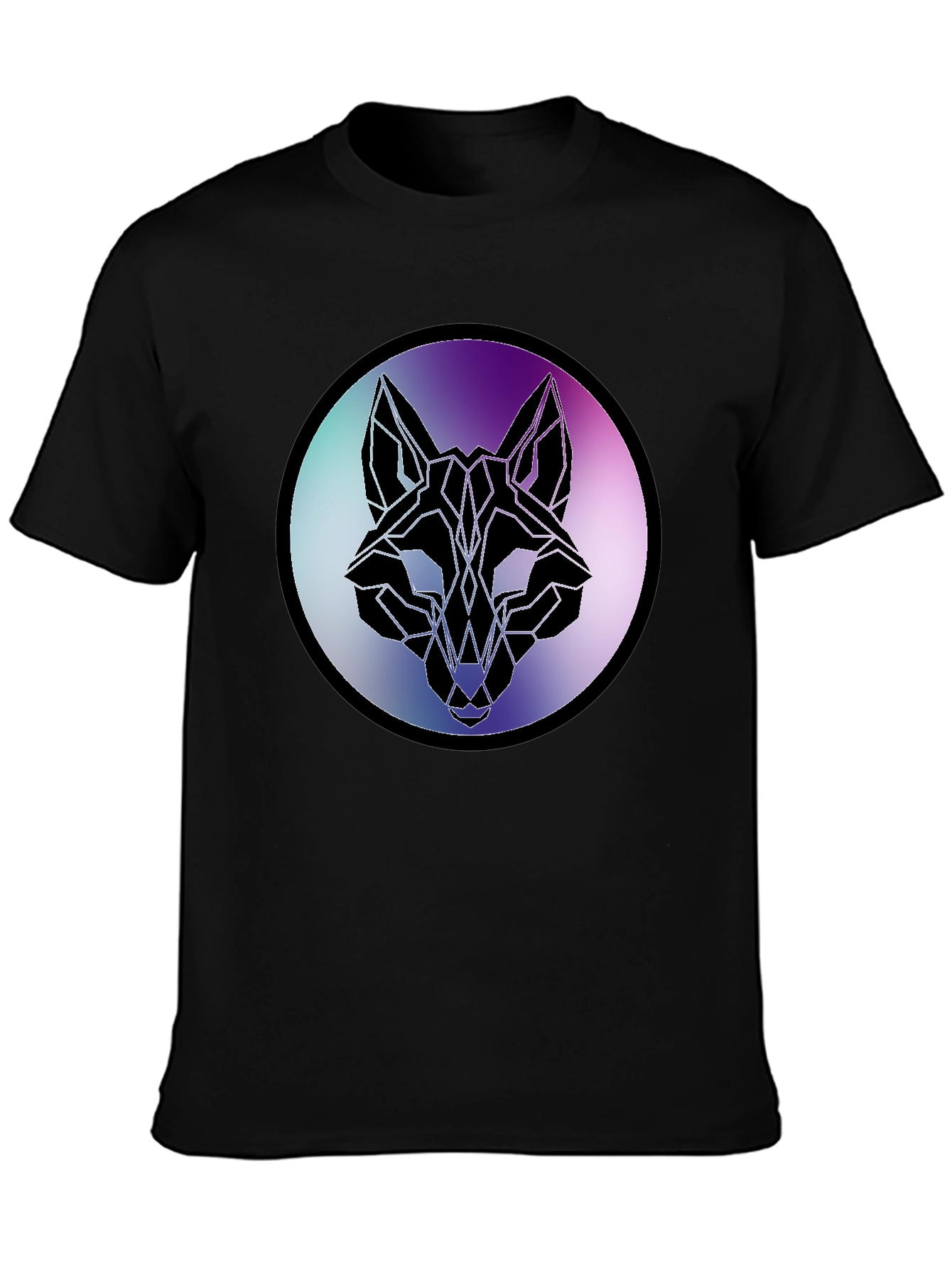 Geometric Wolf Head Graphic Tee - Black