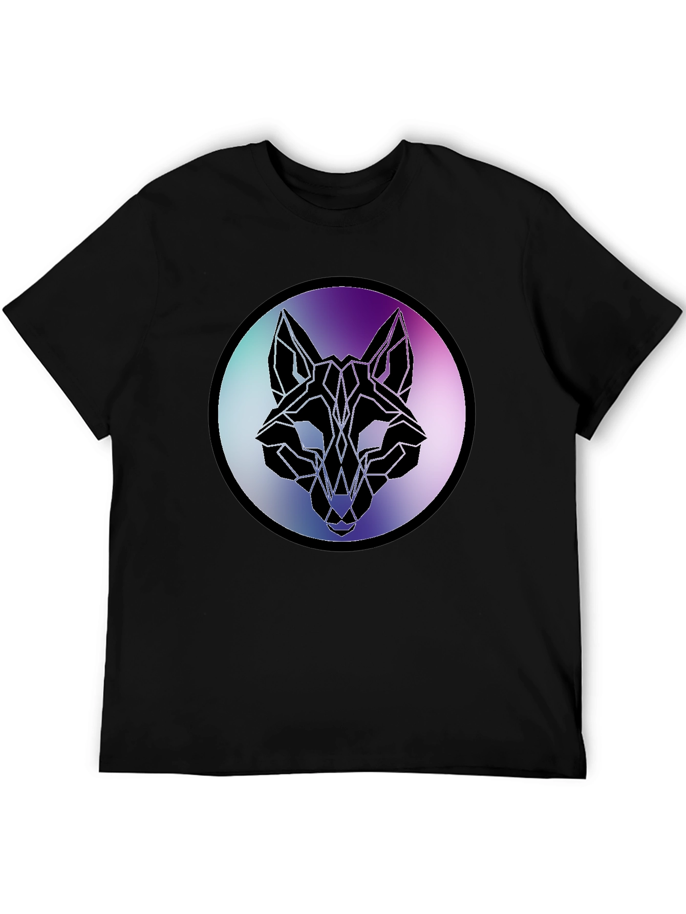 Geometric Wolf Head Graphic Tee - Black