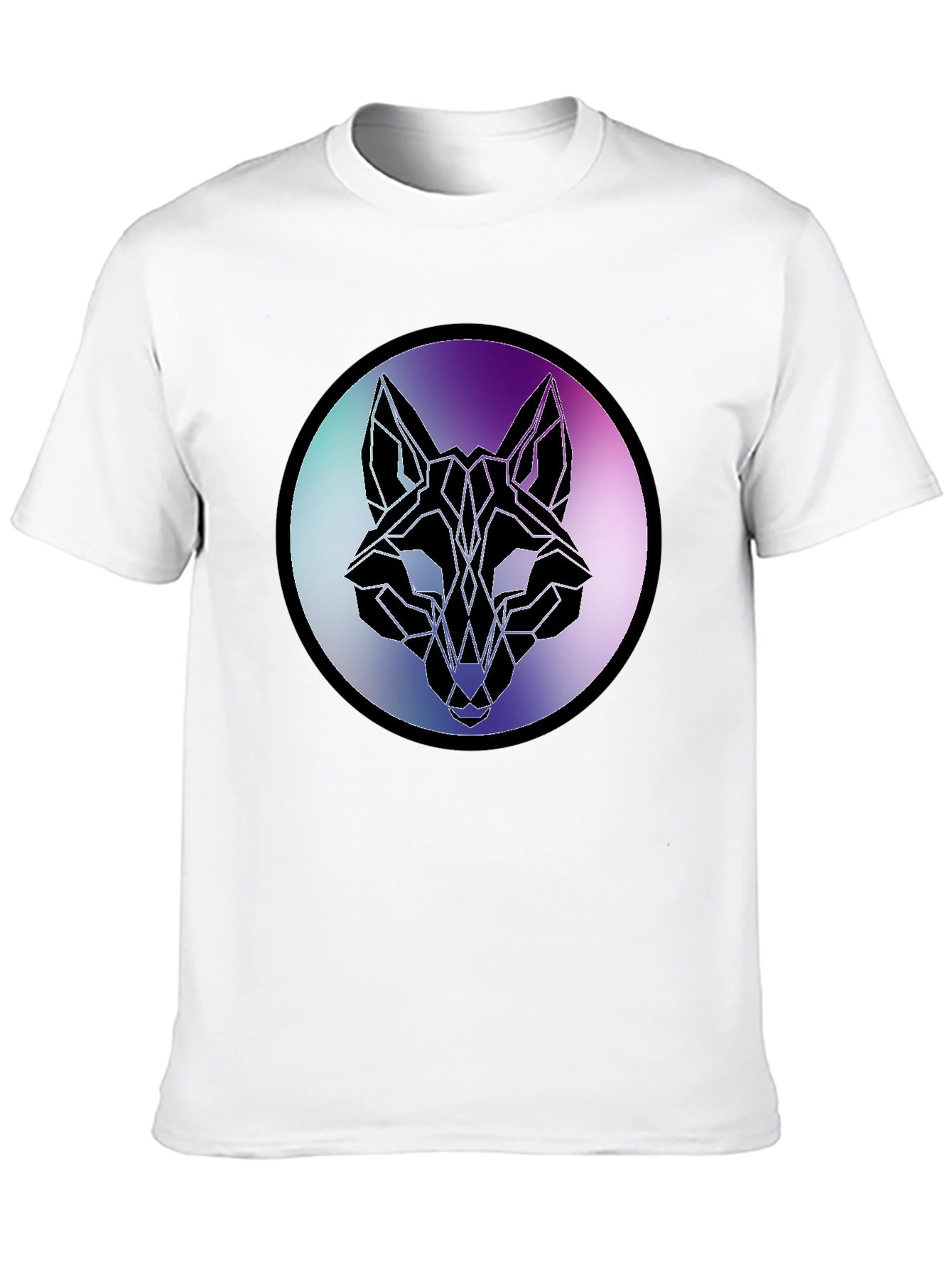 Geometric Wolf Head Graphic Tee - Black