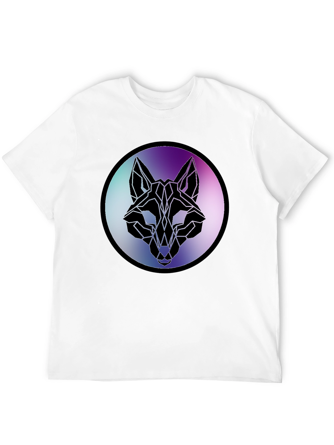 Geometric Wolf Head Graphic Tee - Black