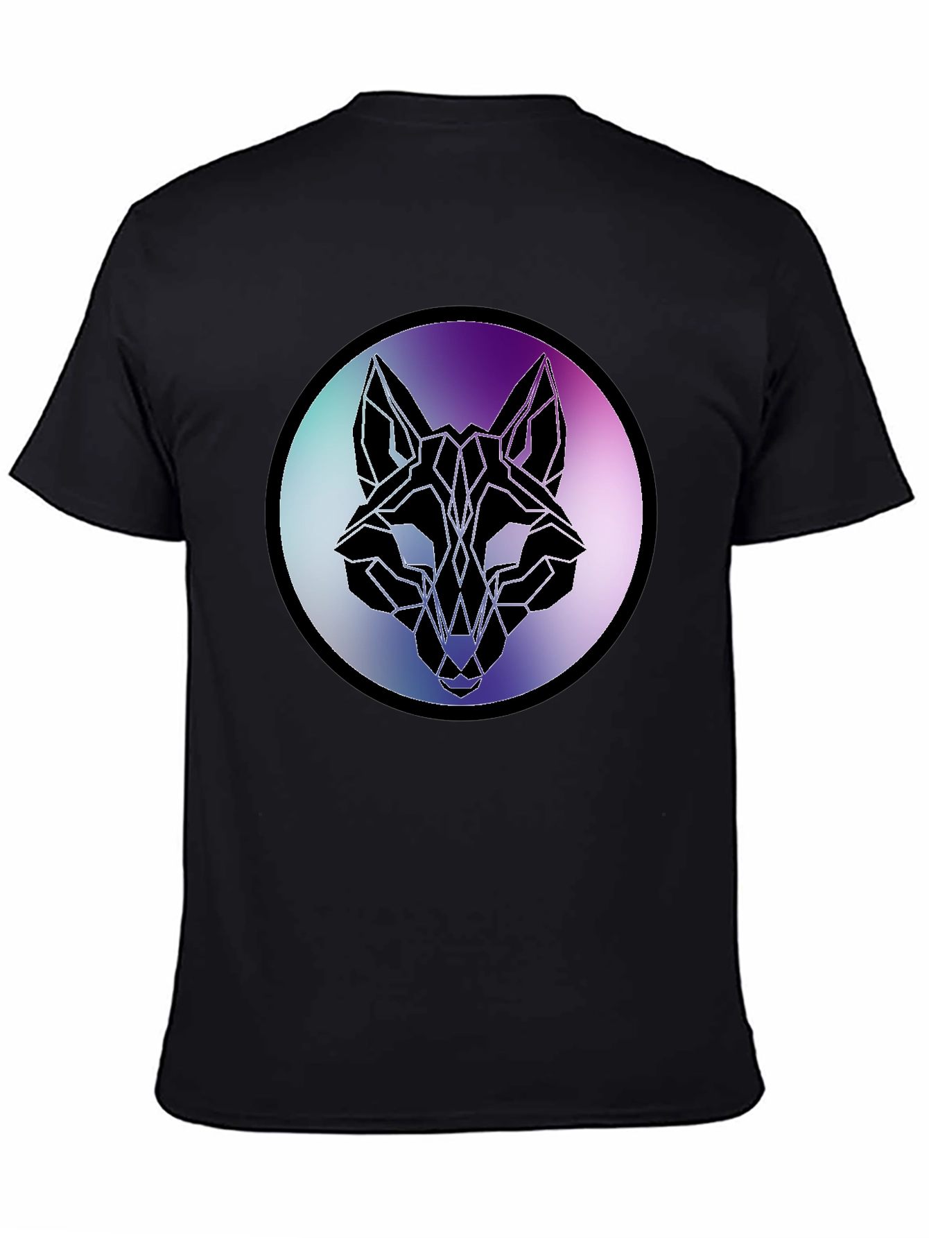 Geometric Wolf Head Graphic Tee - Black