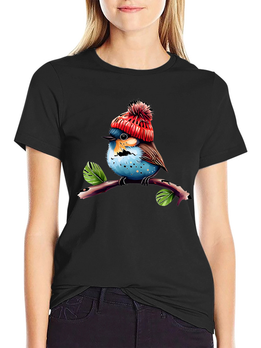 Cute Bird in Hat T-Shirt - Unique Graphic Tee