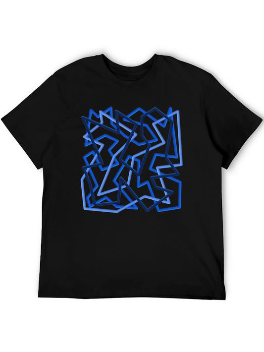 Abstract Geometric Line Art Black T-Shirt
