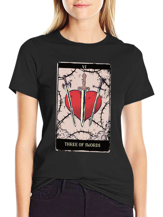 Three of Swords Tarot Card Graphic Tee - Unisex Black T-Shirt