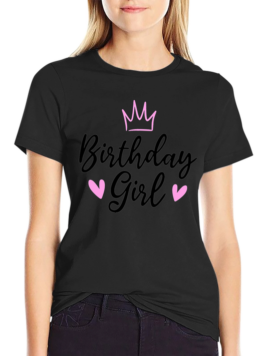 Birthday Girl T-Shirt Crown & Hearts Design