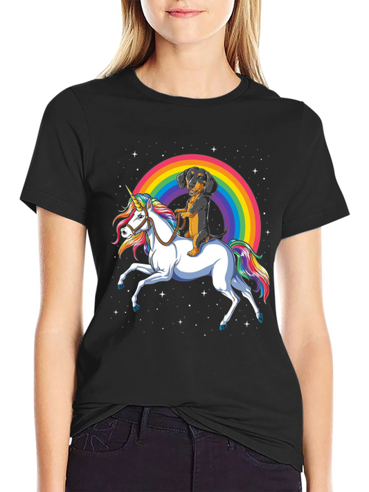 Dog Riding Unicorn T-Shirt - Rainbow Graphic Tee