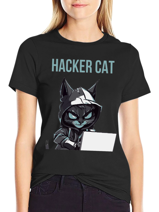 Hacker Cat Graphic T-Shirt - Black Tee