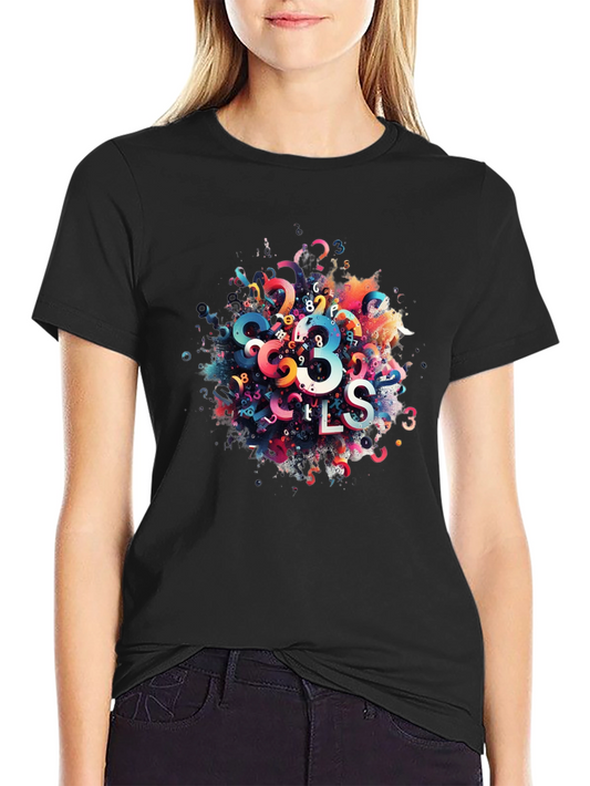 Abstract Numbers Graphic Print Black T-Shirt