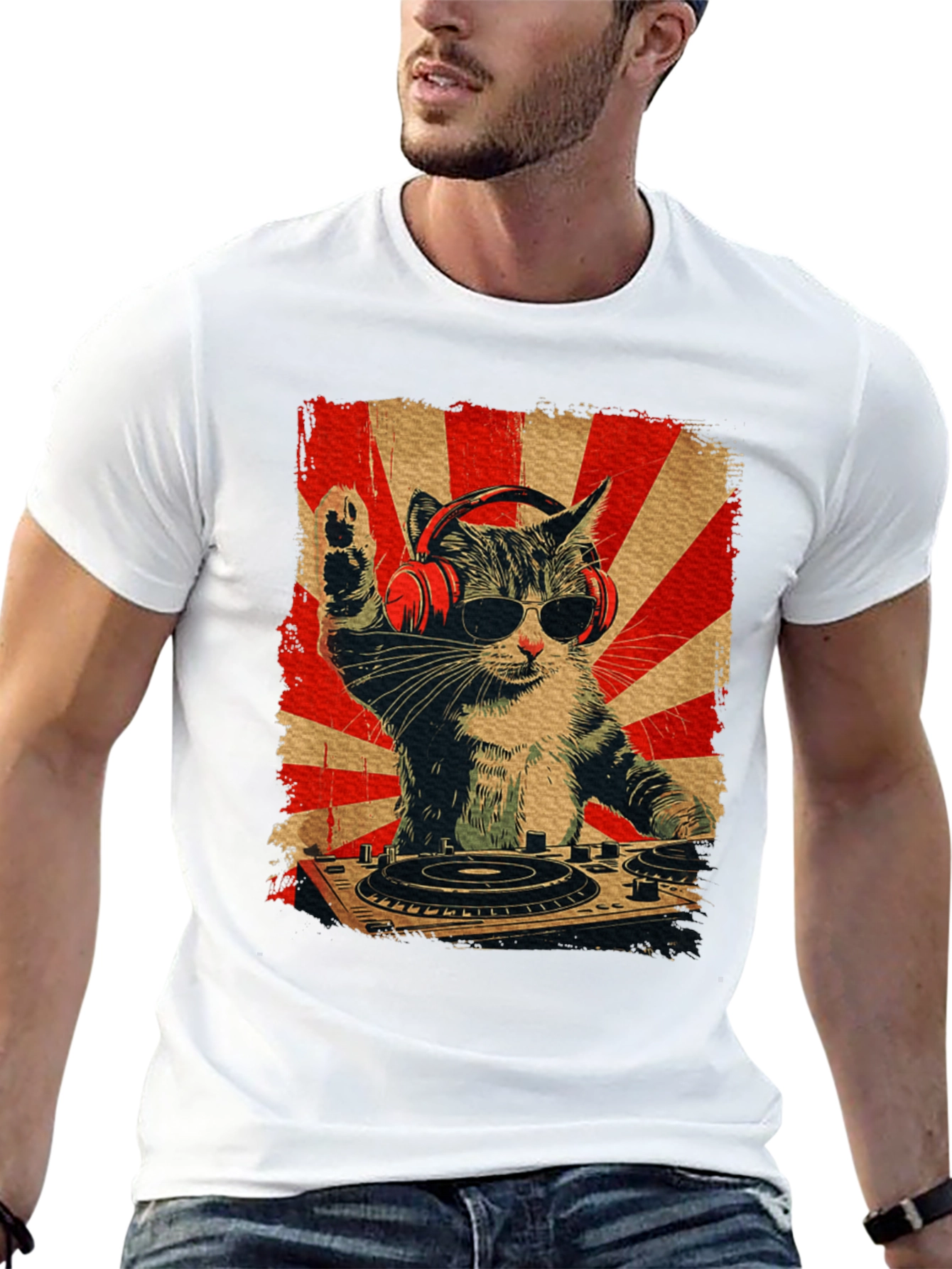 DJ Cat Graphic Tee - Black T-Shirt