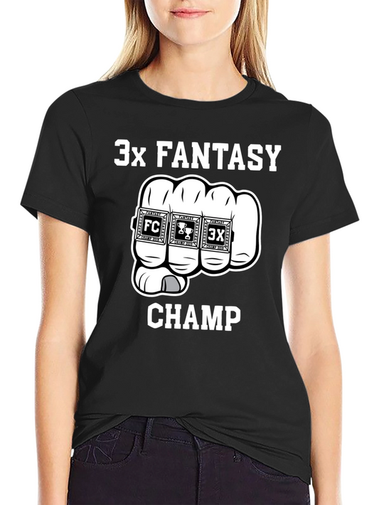 3x Fantasy Champ T-Shirt - Black Cotton Graphic Tee