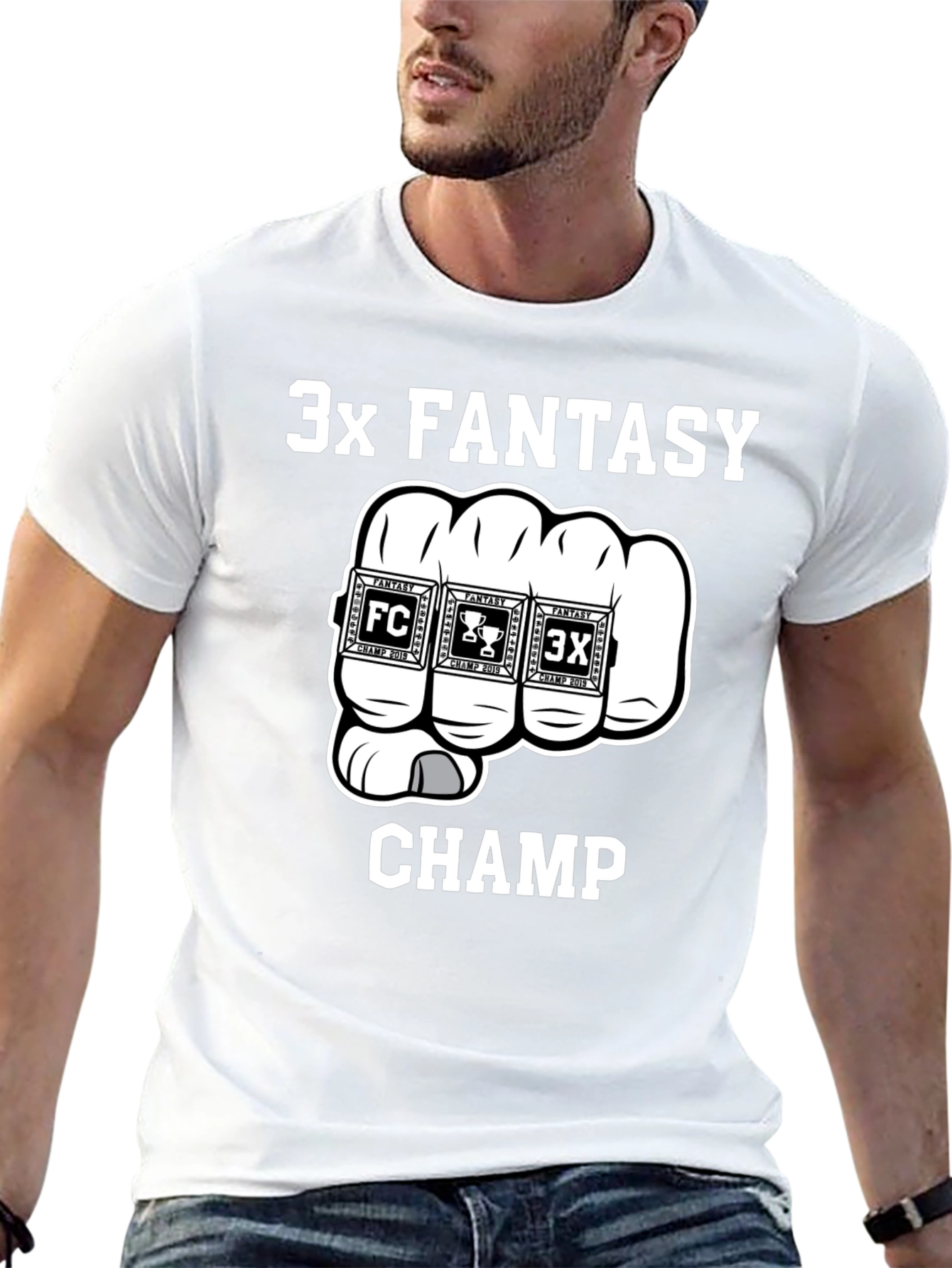 3x Fantasy Champ T-Shirt - Black Cotton Graphic Tee