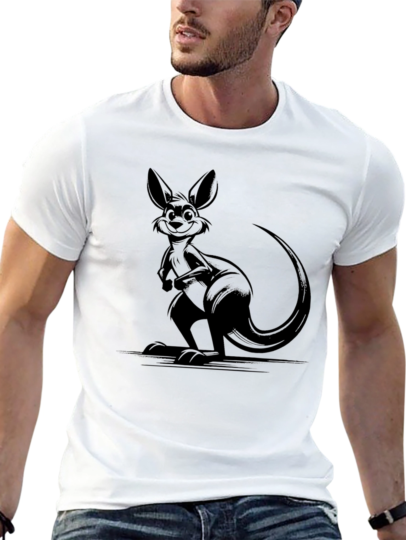 Cool Kangaroo Graphic Tee - Black Cotton Comfort
