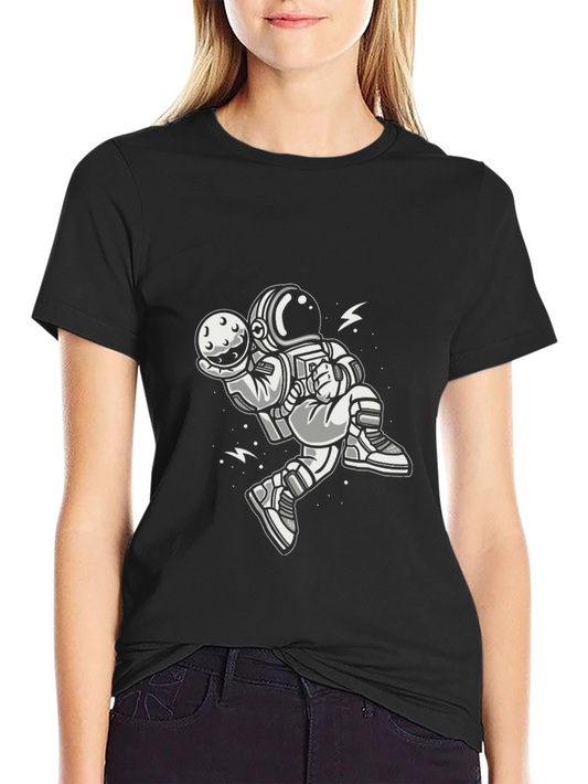 Astronaut Moon Graphic Tee - Black Cotton T-Shirt