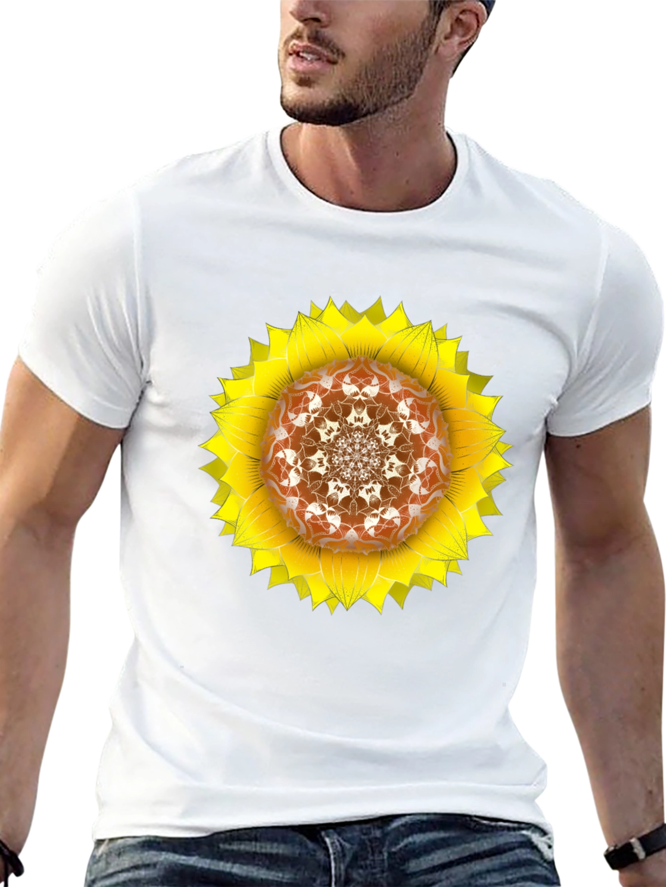 Sunflower Mandala Black T-Shirt