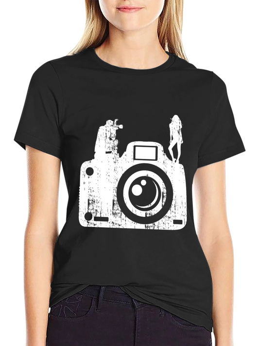 Distressed Camera Graphic Tee - Black