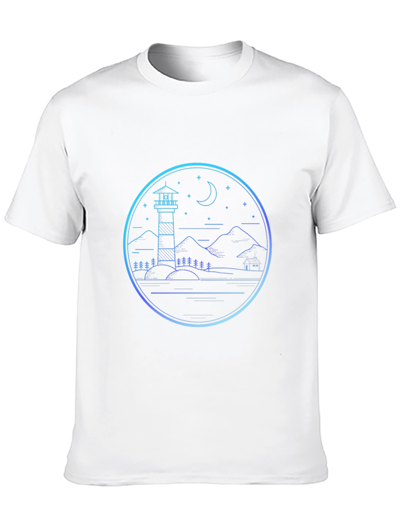 Lighthouse Scenic Graphic Print Black T-Shirt