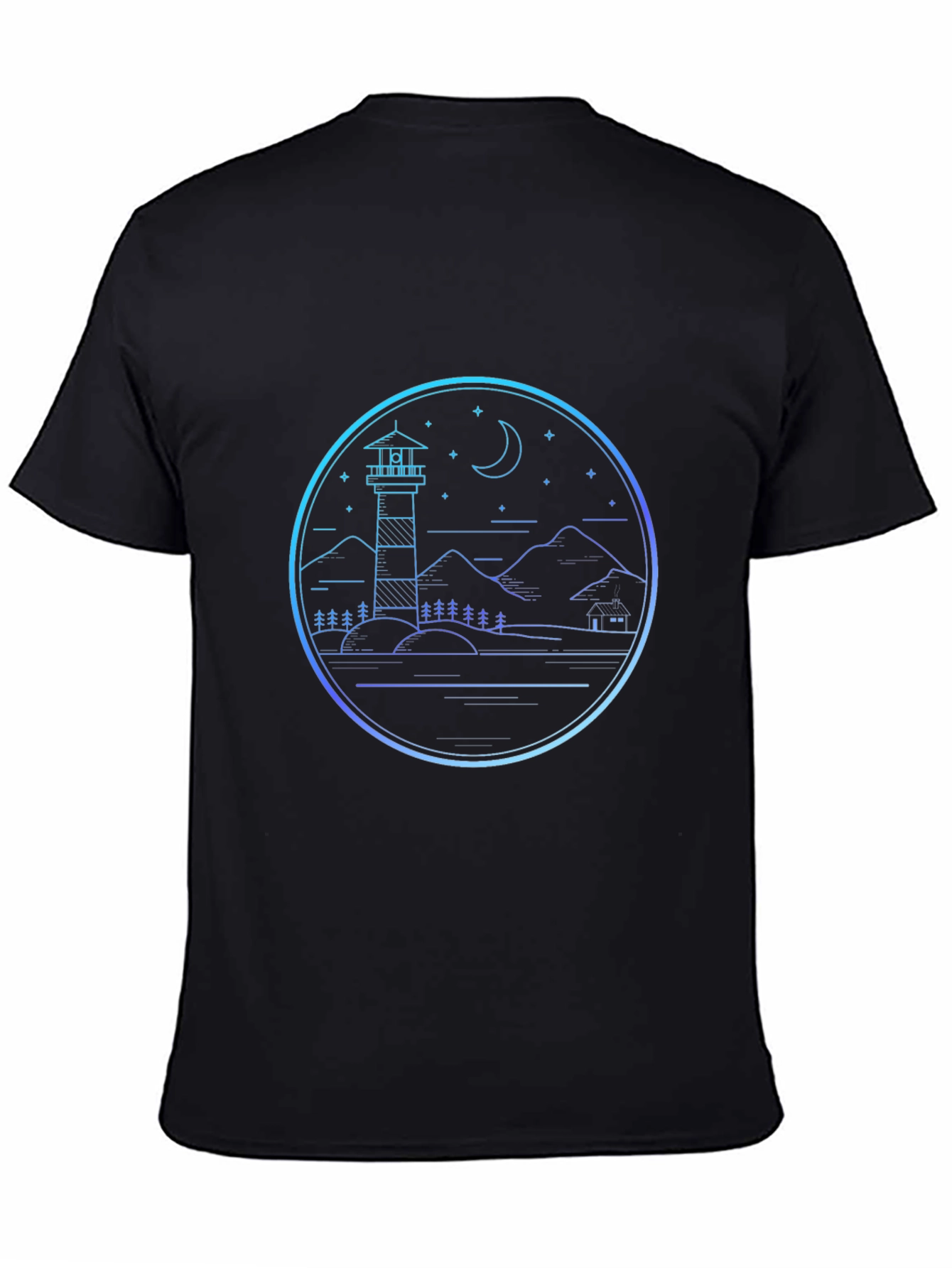 Lighthouse Scenic Graphic Print Black T-Shirt