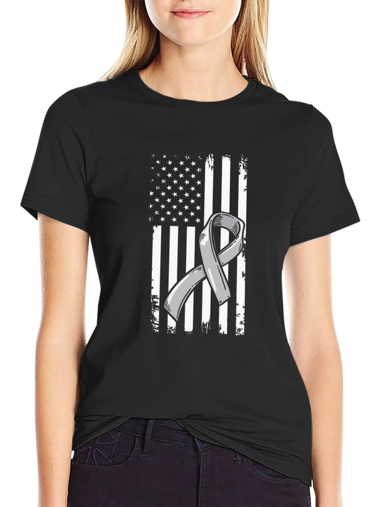 Awareness Ribbon American Flag Graphic T-Shirt