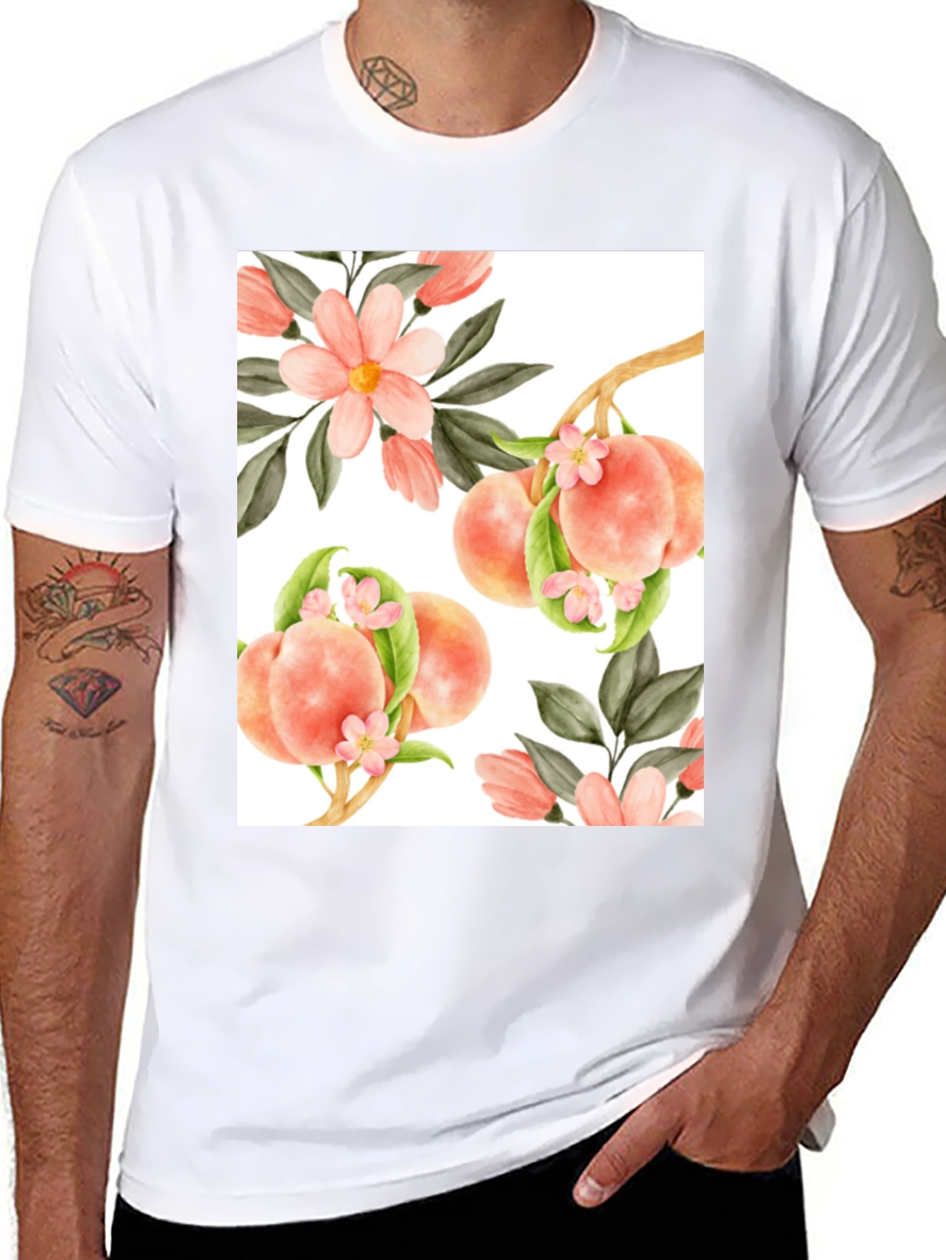 Peach Floral T-Shirt - Unique Design