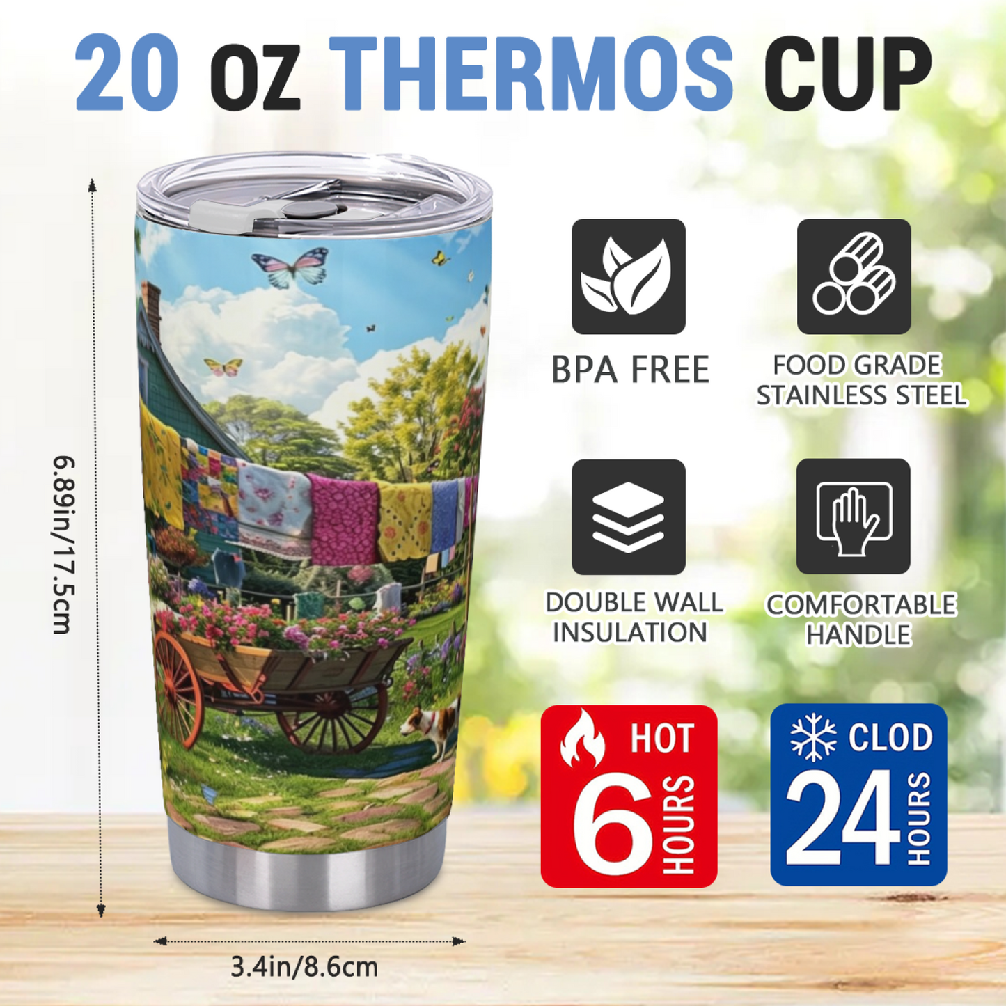 Colorful Cliffside Cinque Terre Coastal Village 20oz Scenic Tumbler