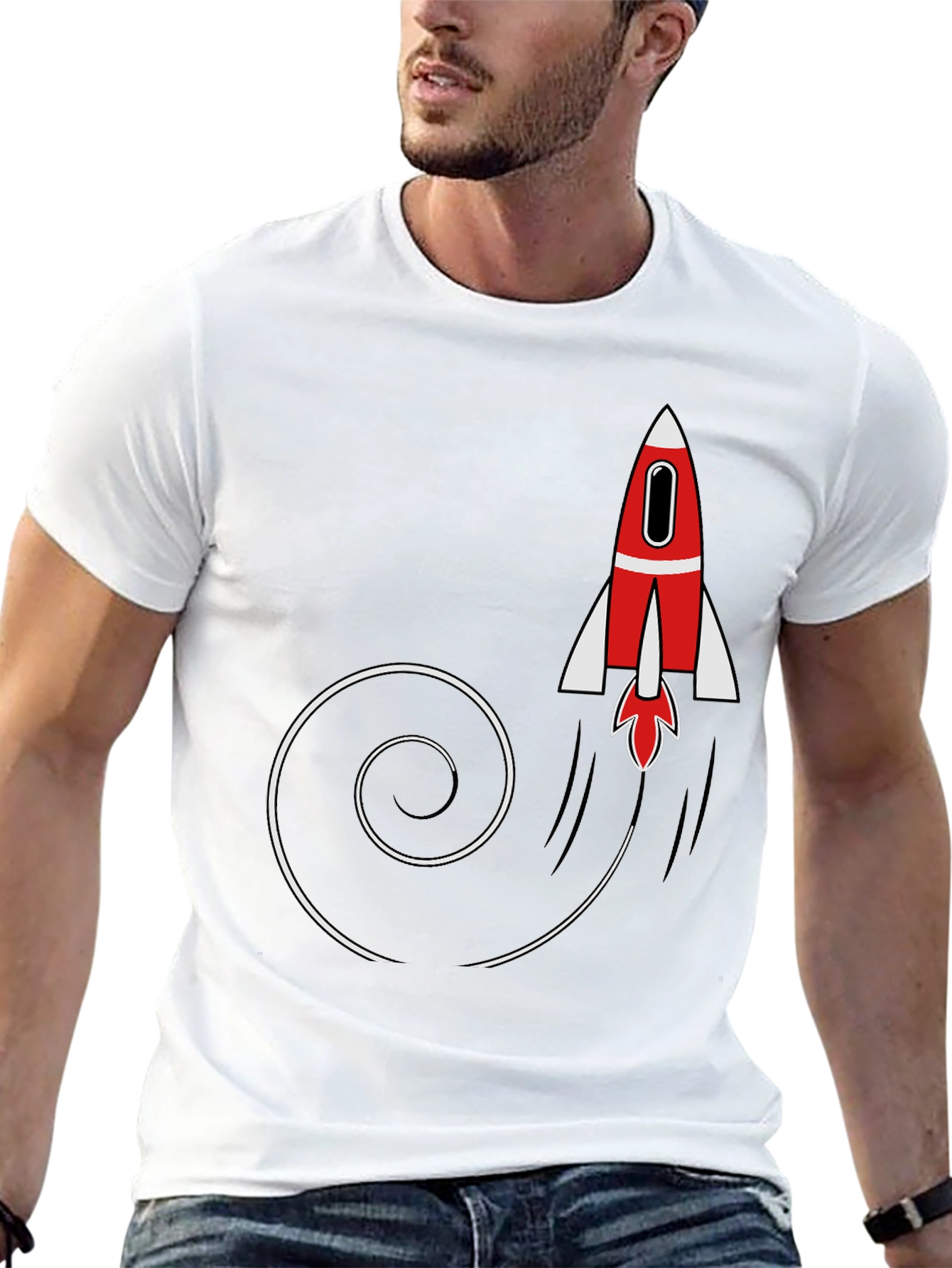 Rocket Launch Mens Black Graphic T-Shirt
