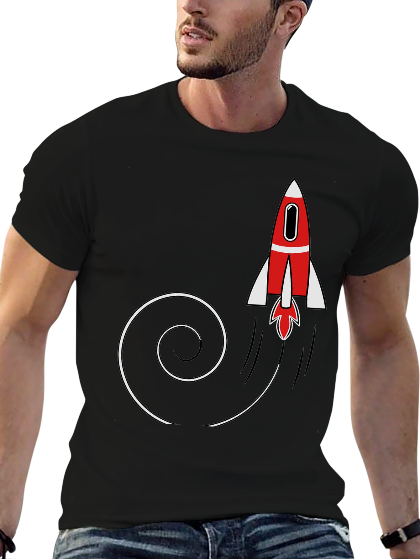Rocket Launch Mens Black Graphic T-Shirt
