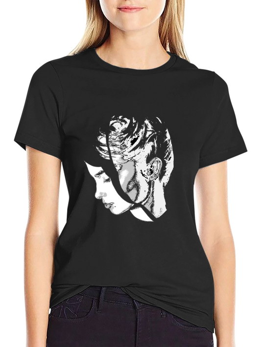 Abstract Portrait Graphic Tee - Black Cotton Blend Shirt