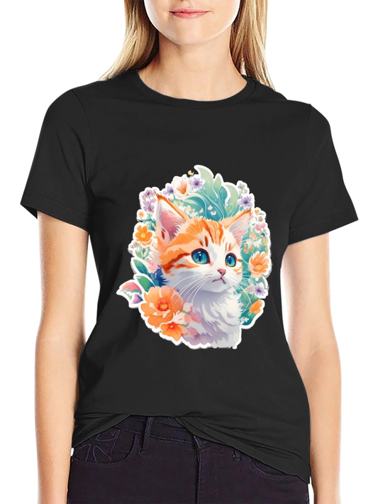 Floral Kitten Graphic Tee - Cute Cat T-Shirt