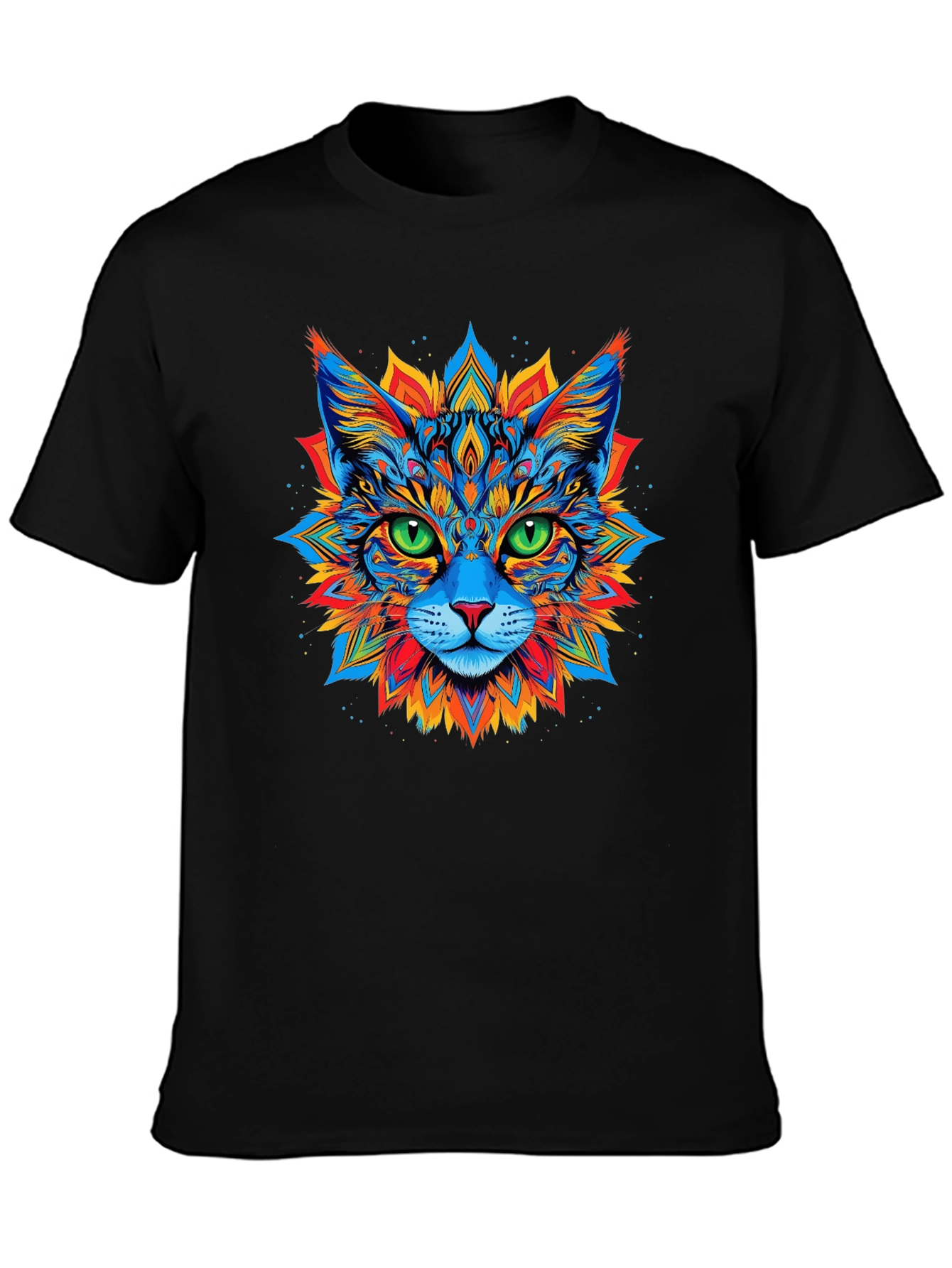 Psychedelic Cat Graphic Tee - Black T-Shirt