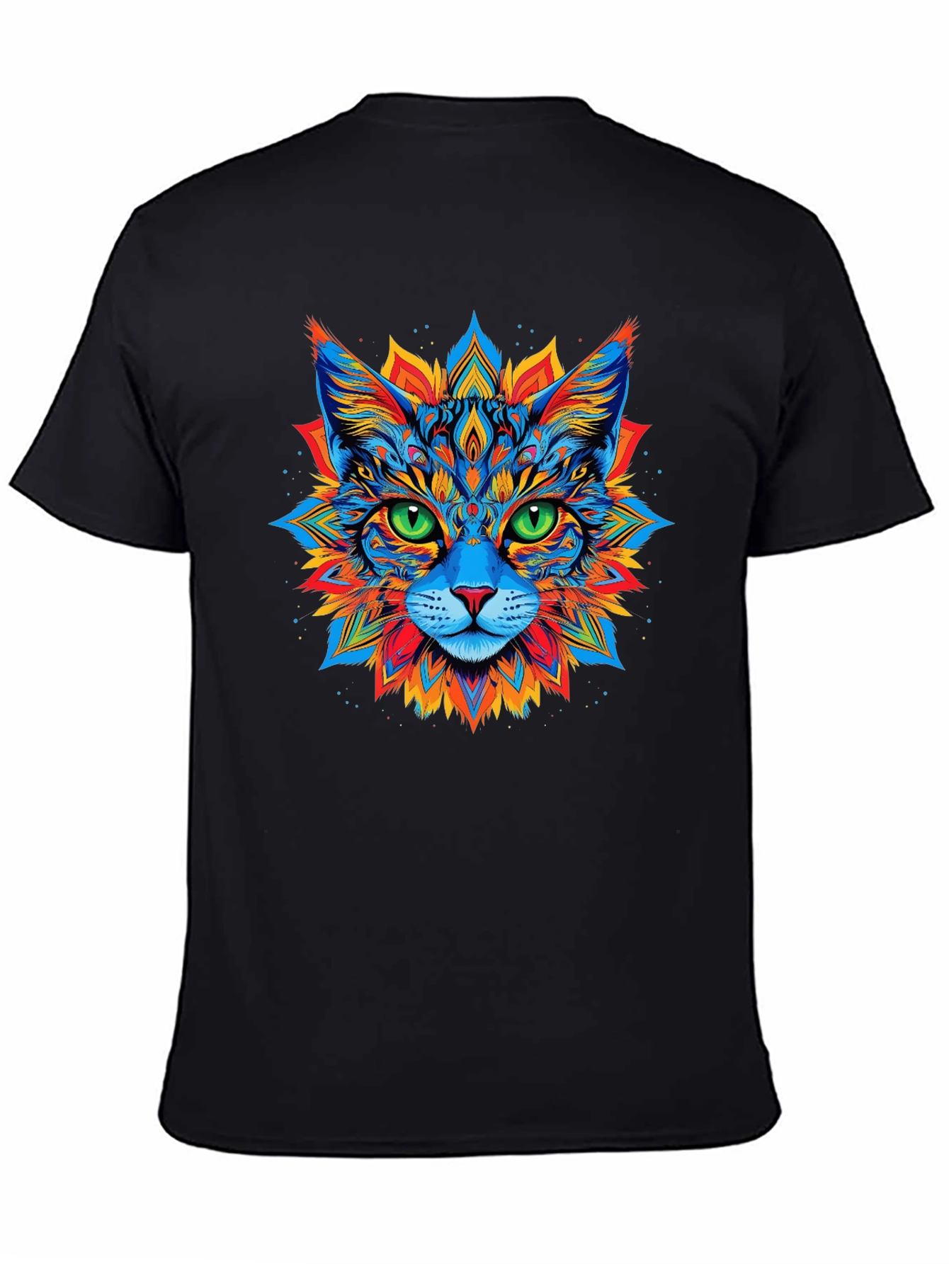 Psychedelic Cat Graphic Tee - Black T-Shirt