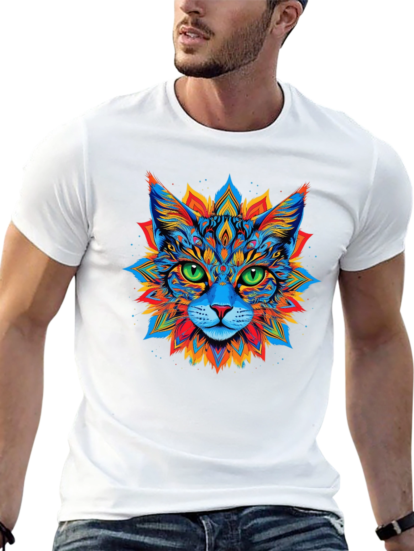 Psychedelic Cat Graphic Tee - Black T-Shirt