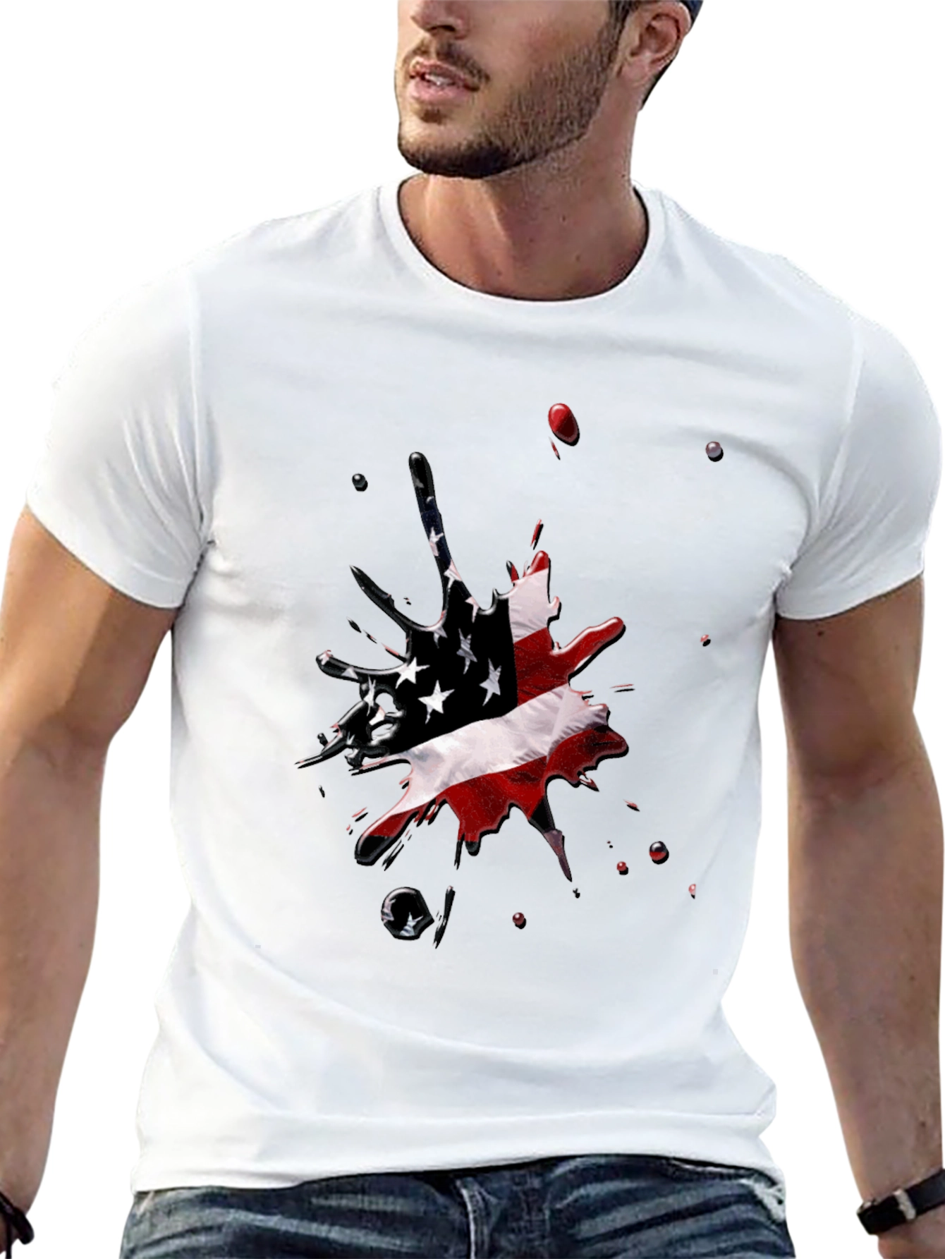 American Flag Splash Black T-Shirt