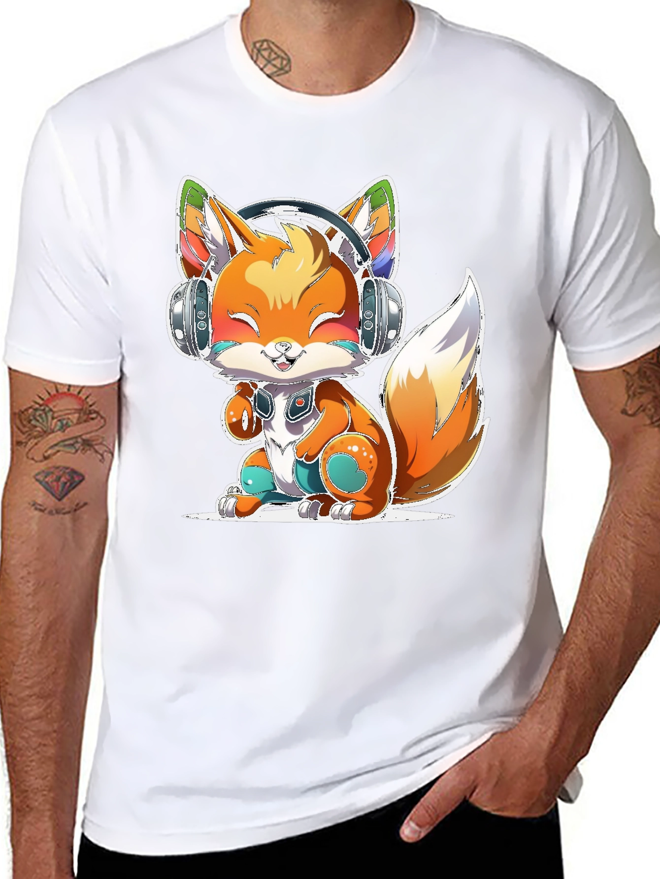 Cute Fox with Headphones T-Shirt