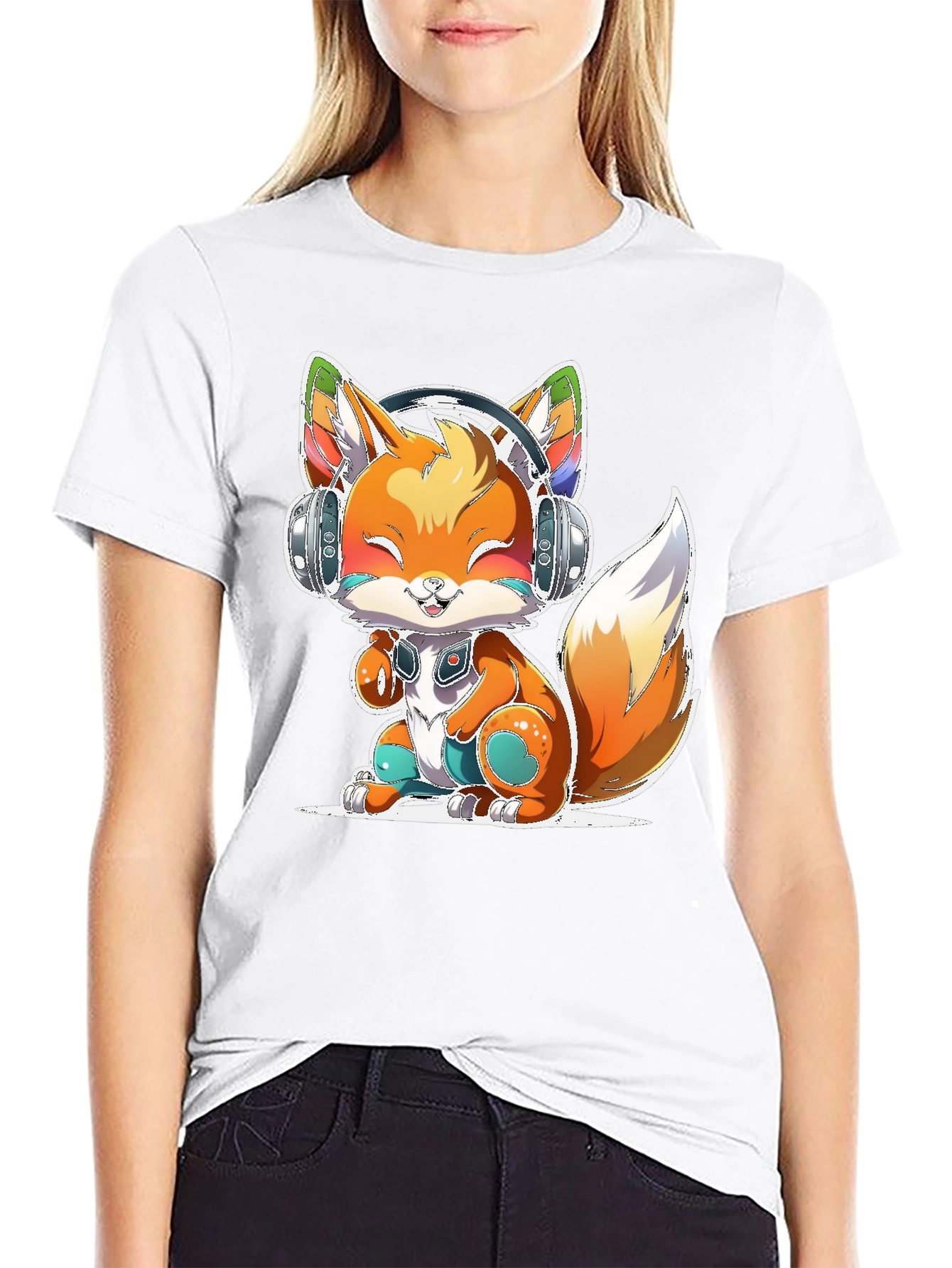 Cute Fox with Headphones T-Shirt