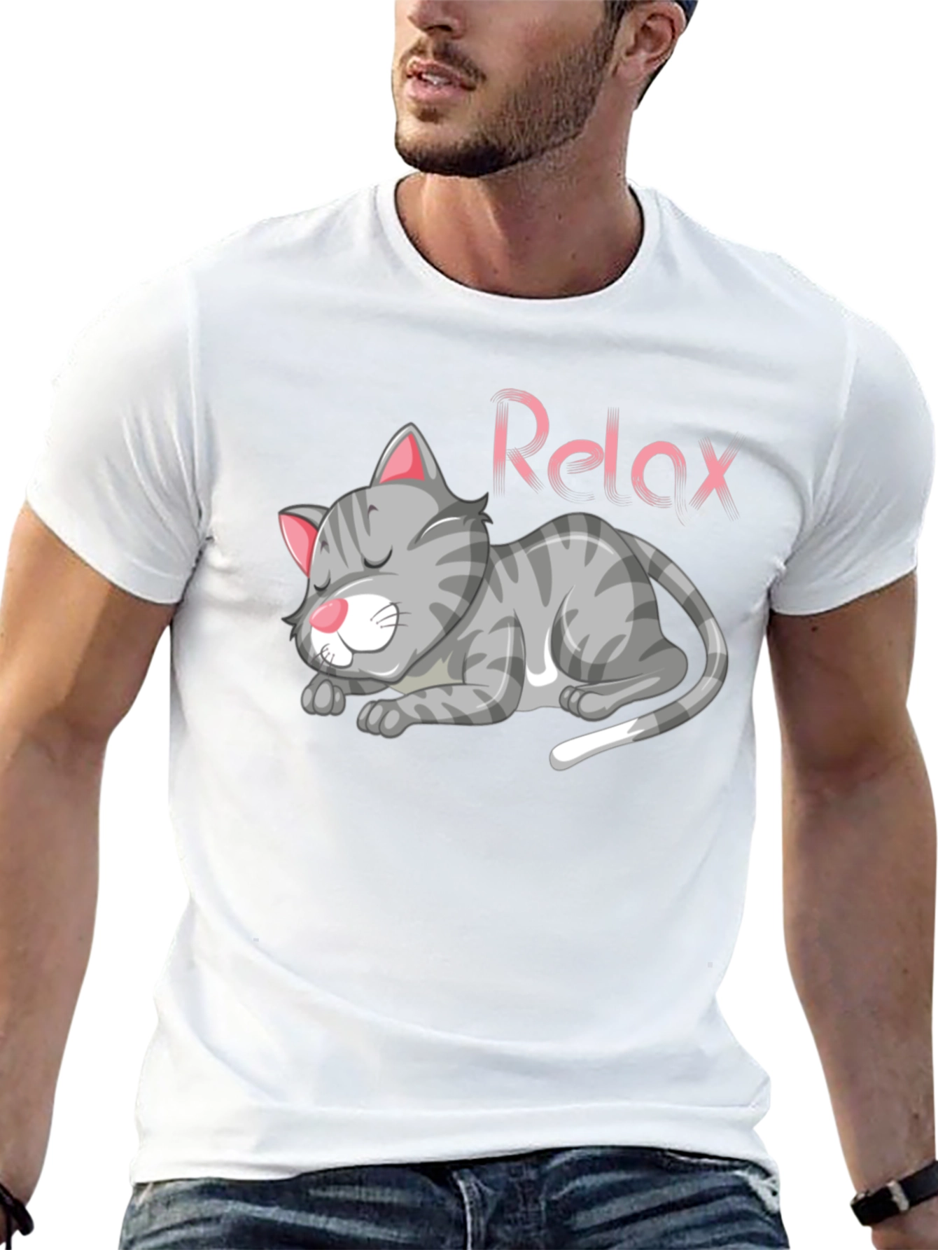 Relaxed Cat Graphic Tee - Black Casual T-Shirt