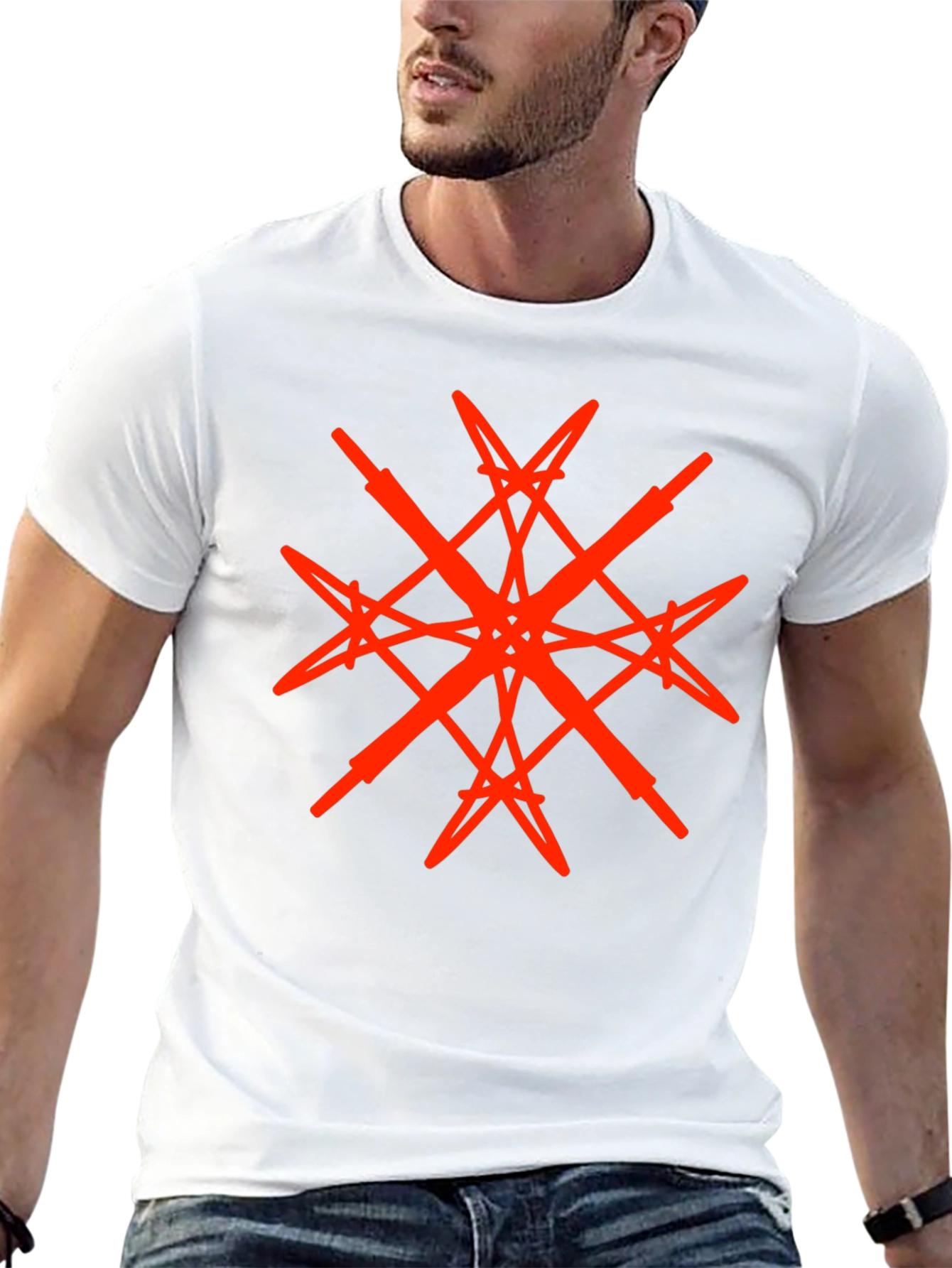 Geometric Red Graphic Print Black T-Shirt