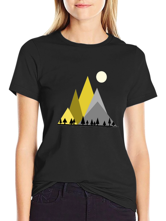 Geometric Mountain Scene Black T-Shirt