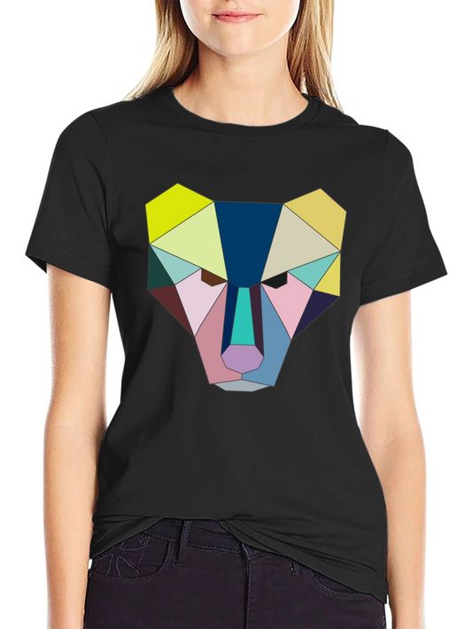 Geometric Animal Face Graphic Tee - Black