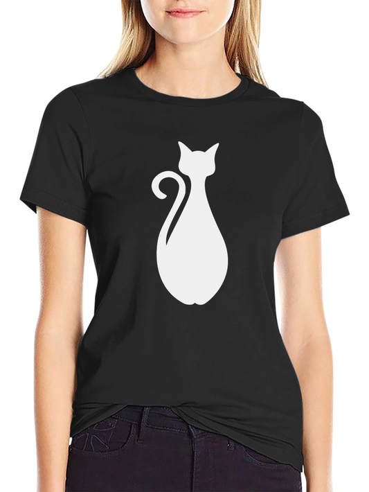 Cat Silhouette Graphic T-Shirt - Black