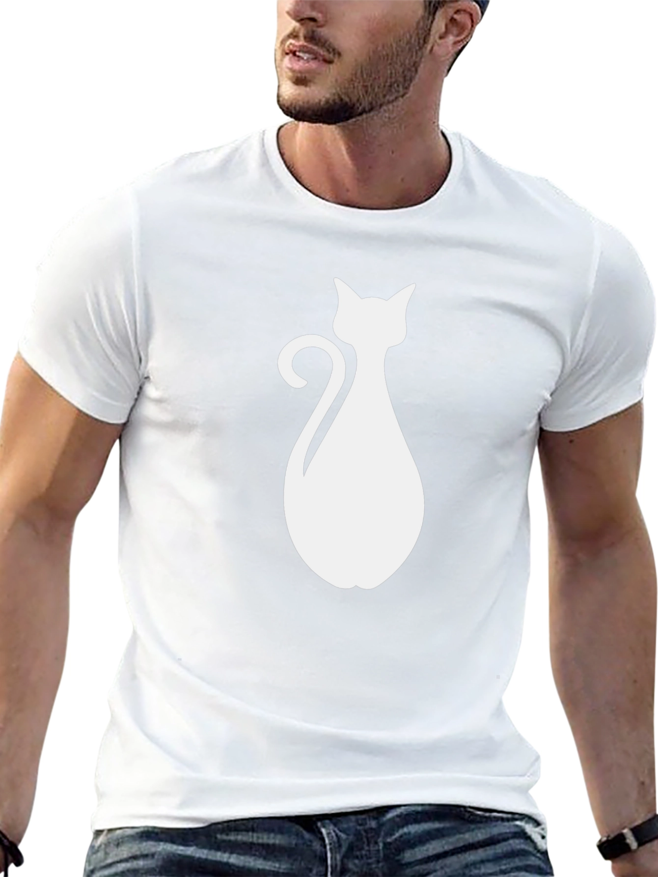 Cat Silhouette Graphic T-Shirt - Black