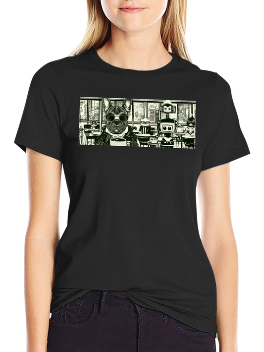 Dog & Robot Cafe T-Shirt - Cool Graphic Tee