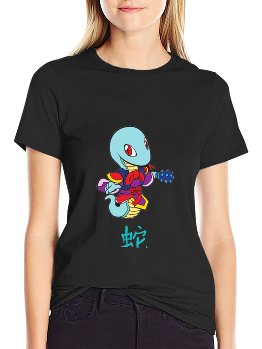 Cartoon Snake Warrior Black T-Shirt